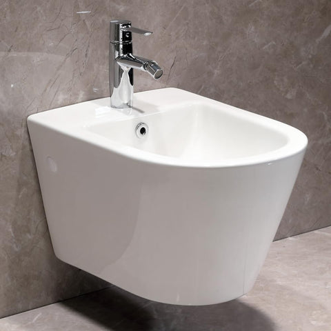 Horow Hänge-Bidet aus Keramik – Wand-Bidet mit Nano-Beschichtung, Hahnloch & Überlaufschutz