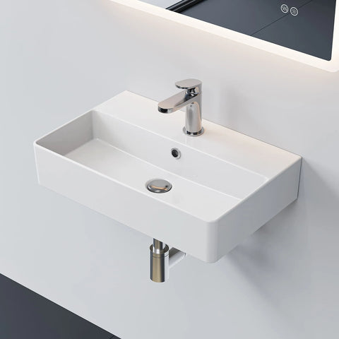 HOROW F12A-S5636 Aufsatzwaschbecken, Hahnloch & Überlauf, 28 cm Lochabstand