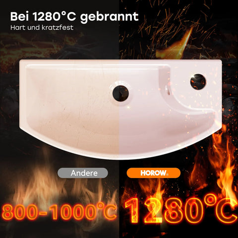 HOROW F11A-S4522L Waschbecken mit Hahnloch & Überlauf, 45 cm Weiße Keramik