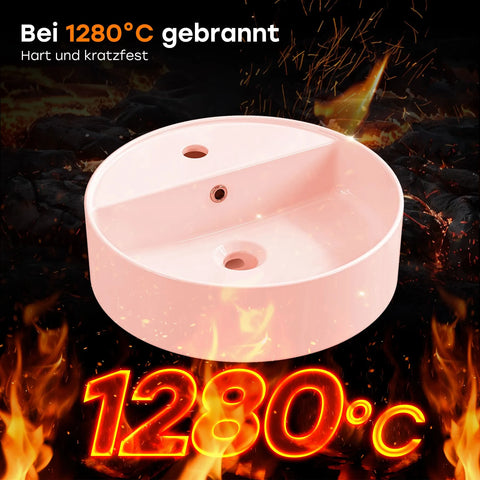 HOROW F12A-R4242 Rundes Aufsatzwaschbecken, 42 cm, Weiß, Hahnloch & Überlauf