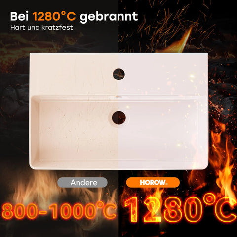 HOROW F12A-S5636 Aufsatzwaschbecken, Hahnloch & Überlauf, 28 cm Lochabstand