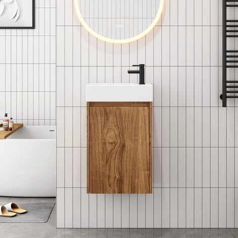 HOROW Y40-H1 Waschbecken mit 40 cm Hängendem Unterschrank, Dunkelbraun