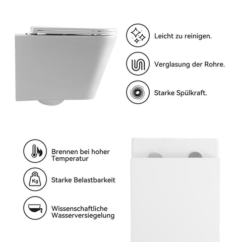 HOROW UG07S Spülrandloses Wand-WC aus Keramik – Mit Soft-Close-Sitz, Superspin-Spülung & Nano-Beschichtung