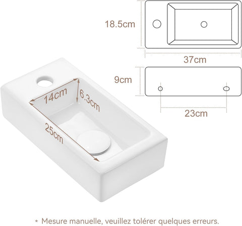 Mini Waschbecken Keramik Gäste-WC mit Hahnloch Links & Pop-up