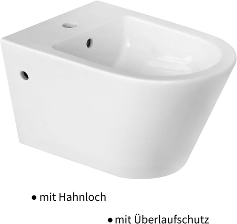 Horow Hänge-Bidet aus Keramik – Wand-Bidet mit Nano-Beschichtung, Hahnloch & Überlaufschutz