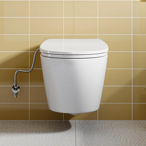 Hängendes WC mit Bidet-Aufsatz - Doppel-Düsen-Reinigung, ohne Stromanschluss
