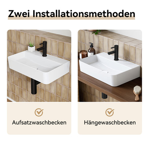 HOROW F08R-S4631W Rechteckiges Keramik Waschbecken 46×30 cm