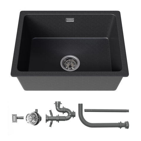 HOROW A02R-S5643B Granitspüle Schwarz 56×43 cm, Kratzfest, eckig, pflegeleicht