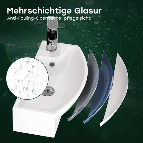 HOROW F11A-S4522L Waschbecken mit Hahnloch & Überlauf, 45 cm Weiße Keramik