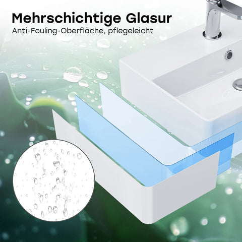 HOROW F12A-S5636 Aufsatzwaschbecken, Hahnloch & Überlauf, 28 cm Lochabstand
