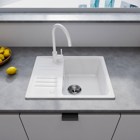 HOROW Spülbecken 57×45cm, Granitspüle Links-/Rechtsmontage