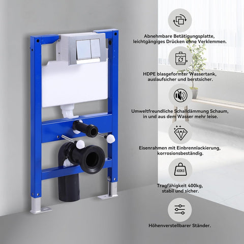 Vorwandelement WC Set mit Unterputz Spülkasten & Betätigungsplatte - HDPE & Bemaltes Eisen - 50x12x82 cm