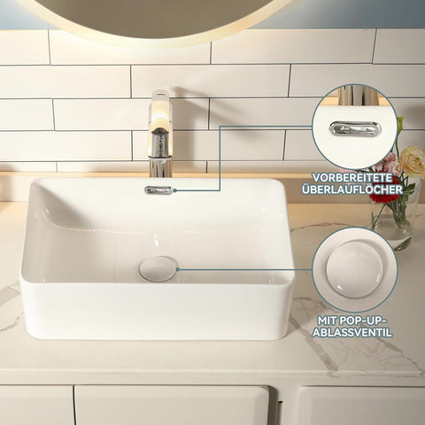Eckiges Keramik-Waschbecken Weiß - Dünner Rand Gäste-WC