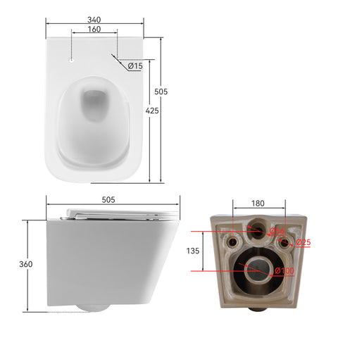 HOROW UG07S Spülrandloses Wand-WC aus Keramik – Mit Soft-Close-Sitz, Superspin-Spülung & Nano-Beschichtung
