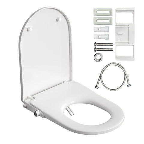 HOROW B0407 Bidet WC-Sitz ohne Strom – Toilettensitz mit Absenkautomatik, Doppeldüse für Gesäß- & Ladydusche, Aufsatz-Bidet in U-Form, Weiß