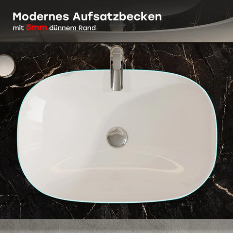 HOROW F12A-S6040 Aufsatzwaschbecken, 60×40 cm, Weiß, Dünnrand, Nano-Beschichtung