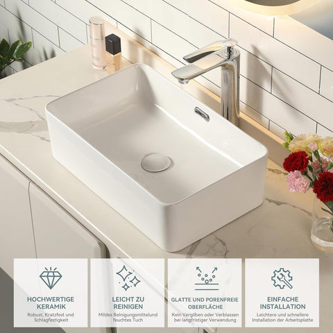 Eckiges Keramik-Waschbecken Weiß - Dünner Rand Gäste-WC