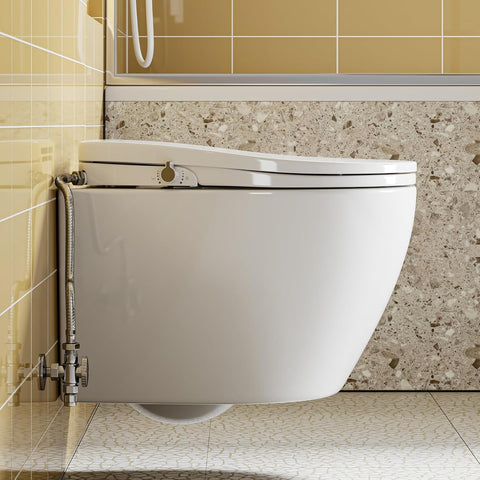 Hängendes WC mit Bidet-Aufsatz - Doppel-Düsen-Reinigung, ohne Stromanschluss