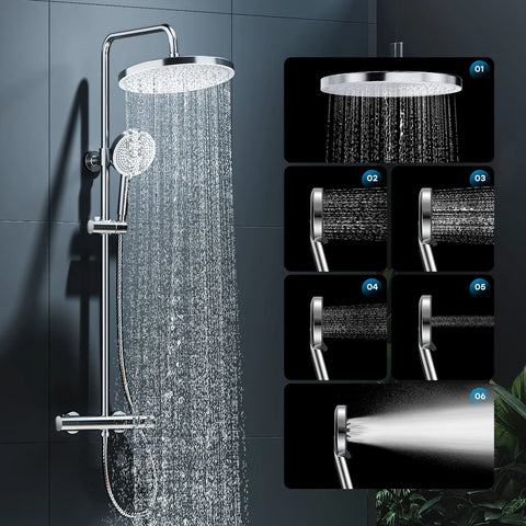 HOROW LYHS02H Duschsystem mit Thermostat – 30 cm Rundkopf, 5 Modi, Keramikventilkern, Chrom