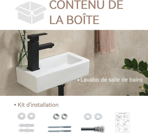 Mini Waschbecken Keramik Gäste-WC mit Hahnloch Links & Pop-up