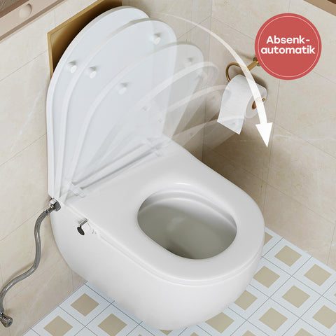 HOROW B0407 Bidet WC-Sitz ohne Strom – Toilettensitz mit Absenkautomatik, Doppeldüse für Gesäß- & Ladydusche, Aufsatz-Bidet in U-Form, Weiß
