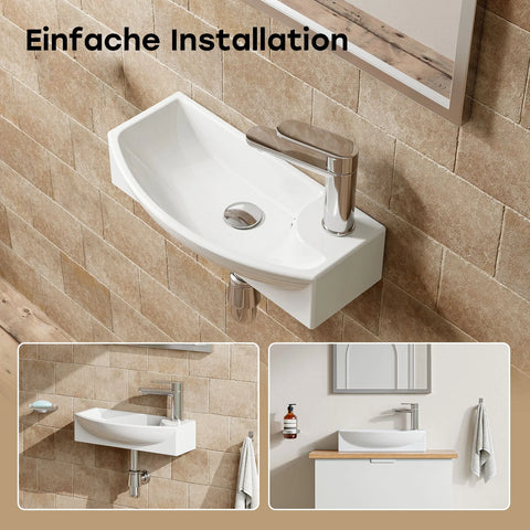 HOROW F11A-S4522L Waschbecken mit Hahnloch & Überlauf, 45 cm Weiße Keramik