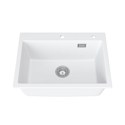 HOROW A09R-S6045W Granitspüle 60 × 45 cm, kratzfest, eckiges Einbauspülbecken09R-S6045W-GE