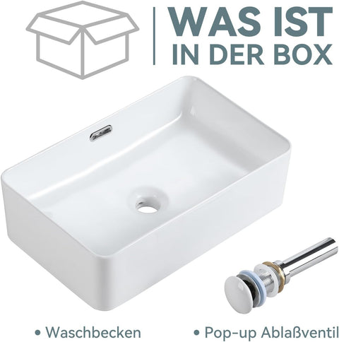 Eckiges Keramik-Waschbecken Weiß - Dünner Rand Gäste-WC