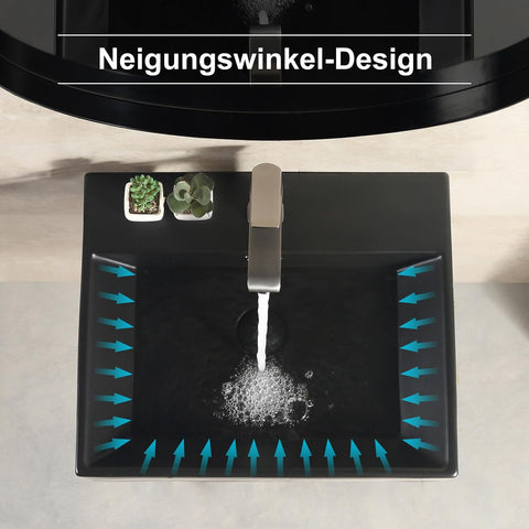 Aufsatzwaschbecken Mattschwarz Keramik Eckig mit Hahnloch