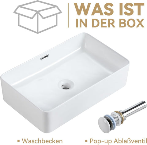 Waschtisch Gäste-WC Weiß - Dünner Rand mit Überlauf & Pop-up Ventil