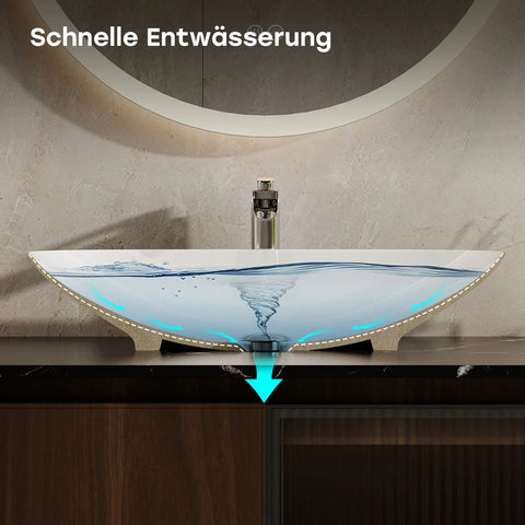 HOROW F12A-S6040 Aufsatzwaschbecken, 60×40 cm, Weiß, Dünnrand, Nano-Beschichtung