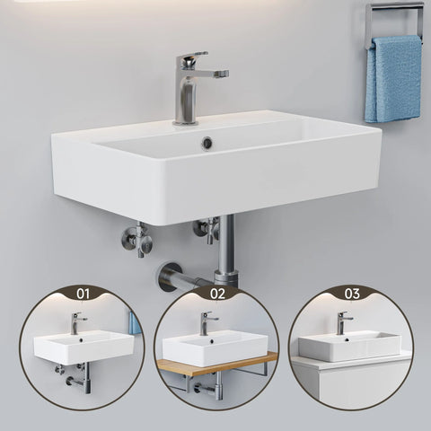 HOROW F12A-S5636 Aufsatzwaschbecken, Hahnloch & Überlauf, 28 cm Lochabstand