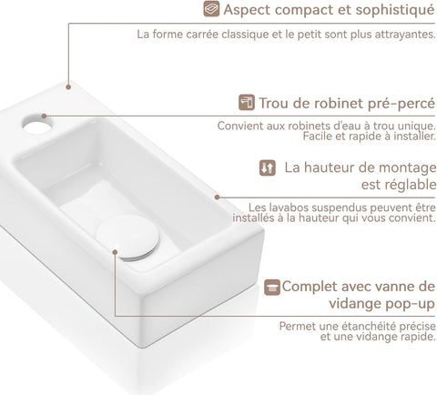 Mini Waschbecken Keramik Gäste-WC mit Hahnloch Links & Pop-up
