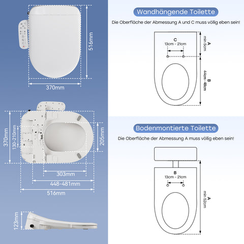 HOROW B0408 Elektrischer Dusch-WC Sitz – Intelligenter Bidet-Toilettensitz mit Absenkautomatik, Warmluft, Nachtlicht & einstellbarer Temperatur und Wasserdruck