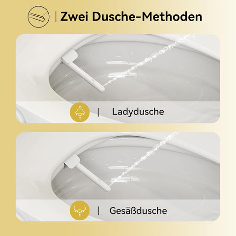 Hängendes WC mit Bidet-Aufsatz - Doppel-Düsen-Reinigung, ohne Stromanschluss