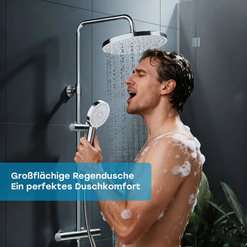 HOROW LYHS02H Duschsystem mit Thermostat – 30 cm Rundkopf, 5 Modi, Keramikventilkern, Chrom