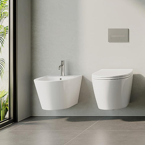 Horow Hänge-Bidet aus Keramik – Wand-Bidet mit Nano-Beschichtung, Hahnloch & Überlaufschutz