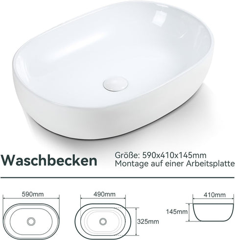 Aufsatzwaschbecken Oval Weiß Keramik mit Lotus-Effekt