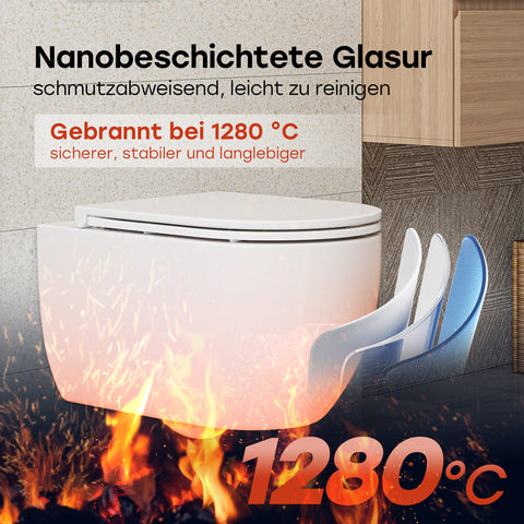HOROW UG16R Spülrandloses Wand-WC mit Soft-Close-Deckel, 54×36×35,5 cm