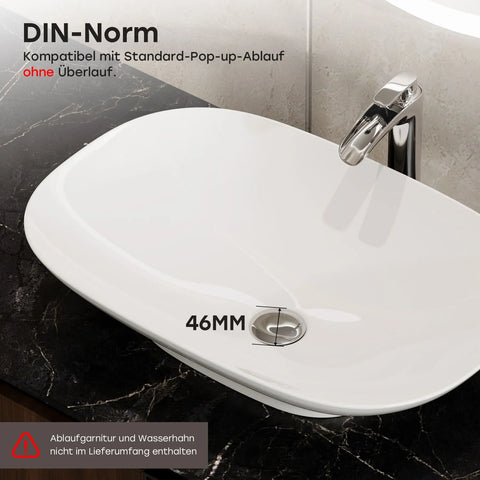 HOROW F12A-S6040 Aufsatzwaschbecken, 60×40 cm, Weiß, Dünnrand, Nano-Beschichtung