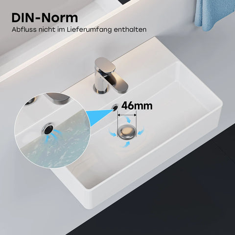 HOROW F12A-S5636 Aufsatzwaschbecken, Hahnloch & Überlauf, 28 cm Lochabstand