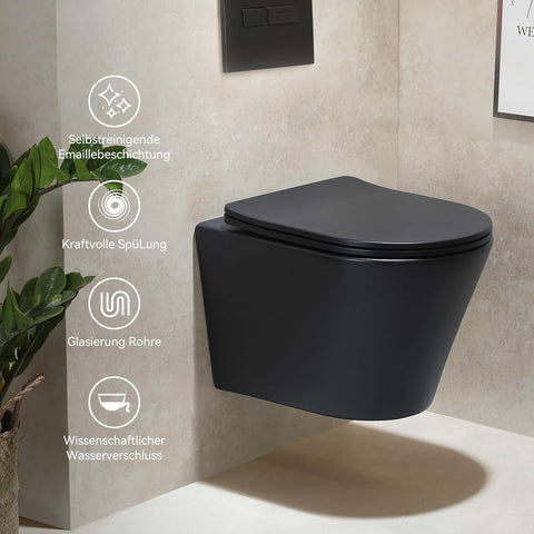 Wand-WC Mattschwarz mit Softclose-Deckel