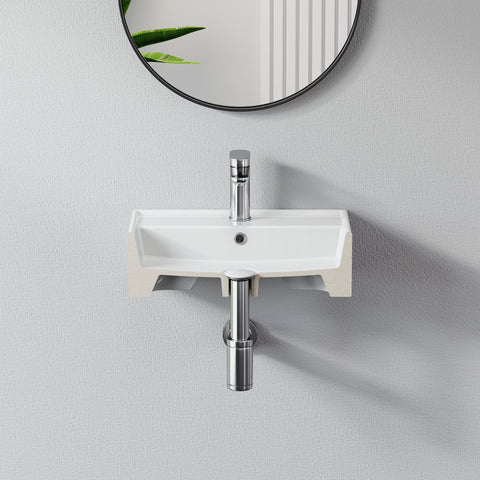 HOROW Waschbecken F10-S4531 Weiß mit Hahnloch & Überlauf,45 cm
