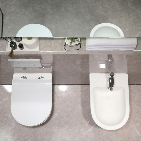 Horow Hänge-Bidet aus Keramik – Wand-Bidet mit Nano-Beschichtung, Hahnloch & Überlaufschutz