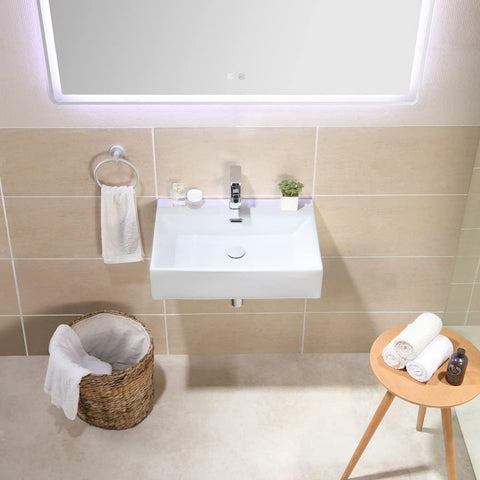 Eckiges Aufsatzwaschbecken 60x42 cm – Keramik-Waschtisch mit Hahnloch & Überlauf