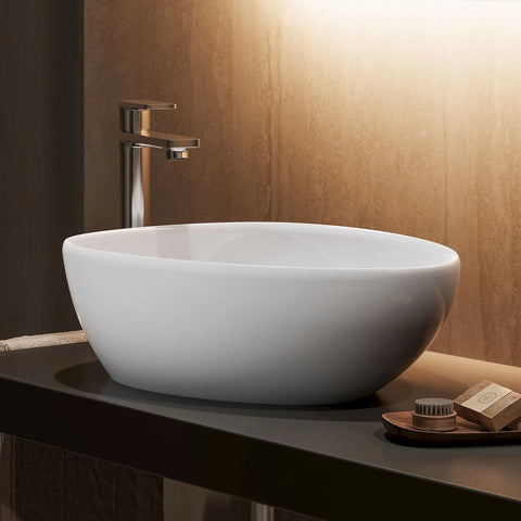 HOROW F12A-T4735  Aufsatzwaschbecken ohne Hahnloch & Überlauf, 47×35 cm Weiß Keramik