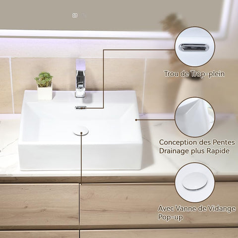 Eckiges Keramik-Waschbecken Weiß 50,5 cm - Gäste-WC Aufsatz