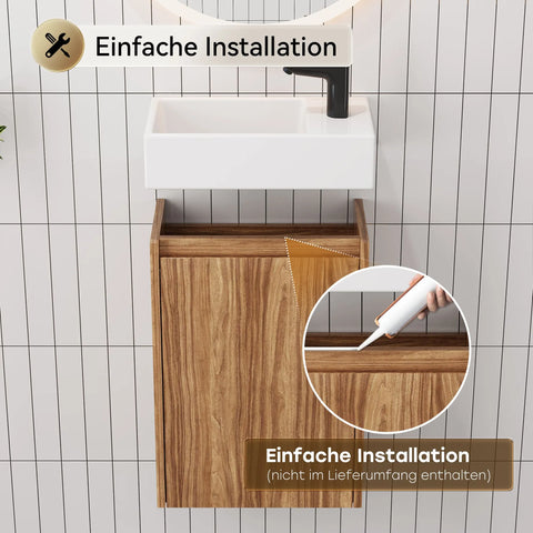 HOROW Y40-H1 Waschbecken mit 40 cm Hängendem Unterschrank, Dunkelbraun