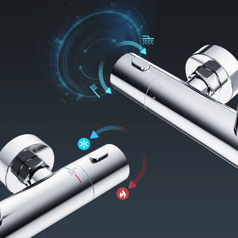 HOROW LYHS02H Duschsystem mit Thermostat – 30 cm Rundkopf, 5 Modi, Keramikventilkern, Chrom