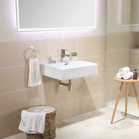 Eckiges Aufsatzwaschbecken 60x42 cm – Keramik-Waschtisch mit Hahnloch & Überlauf